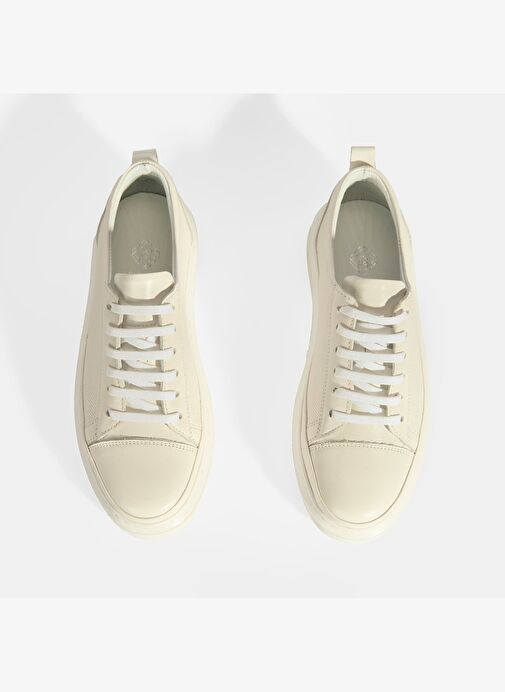 Kadın Beyaz Deri Bağcıklı Spor Ayakkabı - Görsel 8