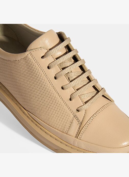 Kadın Bej Deri Bağcıklı Spor Ayakkabı - Görsel 6