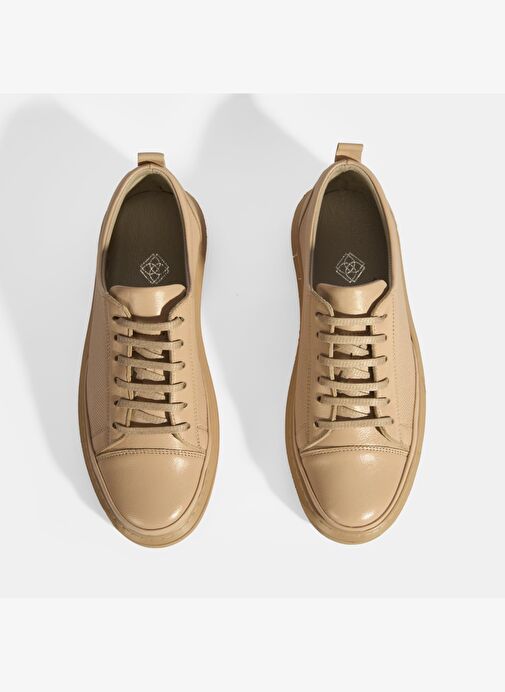 Kadın Bej Deri Bağcıklı Spor Ayakkabı - Görsel 7