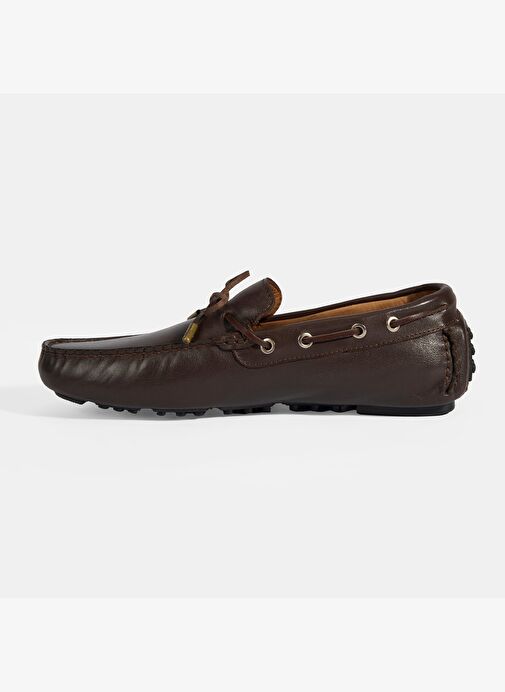Erkek Kahve Bağcık Detaylı Slip-On Deri Loafer - Görsel 4
