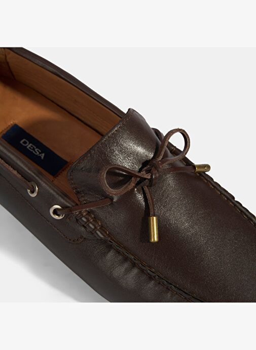 Erkek Kahve Bağcık Detaylı Slip-On Deri Loafer - Görsel 7