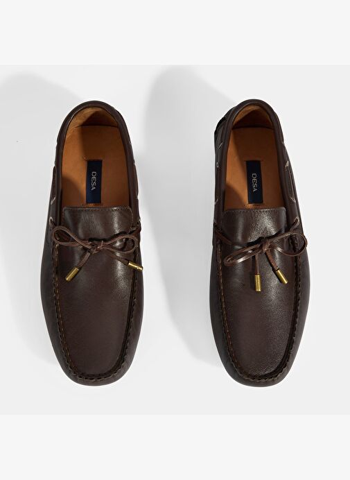 Erkek Kahve Bağcık Detaylı Slip-On Deri Loafer - Görsel 8