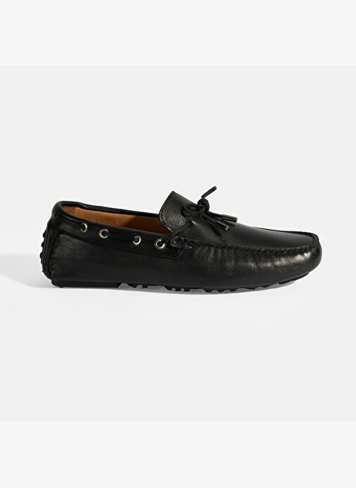 Erkek Siyah Bağcık Detaylı Slip-On Deri Loafer - Görsel 2