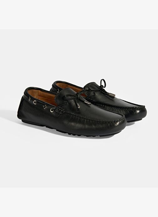 Erkek Siyah Bağcık Detaylı Slip-On Deri Loafer - Görsel 3