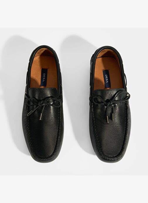 Erkek Siyah Bağcık Detaylı Slip-On Deri Loafer - Görsel 6