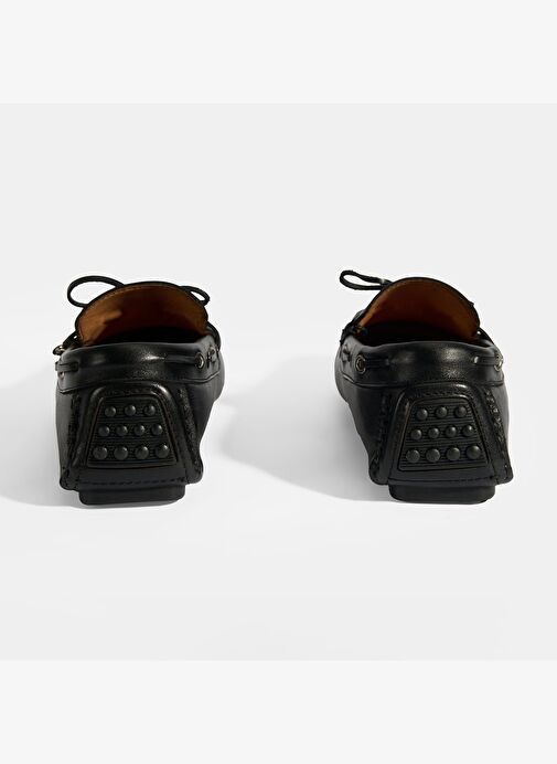 Erkek Siyah Bağcık Detaylı Slip-On Deri Loafer - Görsel 7