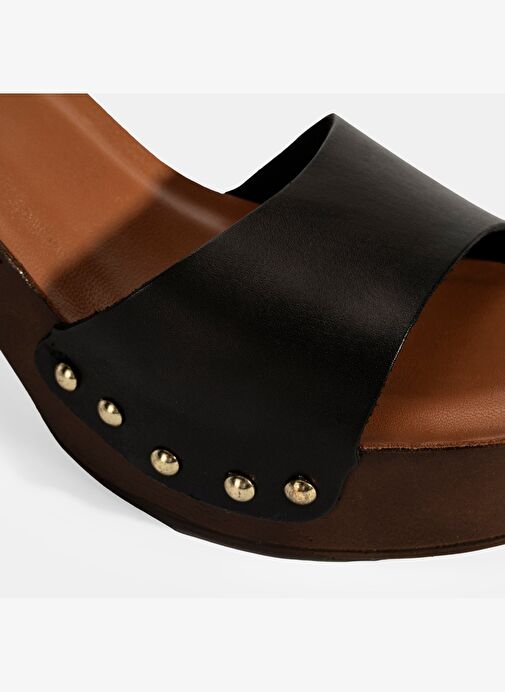 Kadın Siyah Ayarlanabilir Tokalı Deri Topuklu Sandalet - Görsel 7