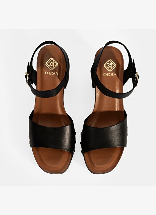 Kadın Siyah Ayarlanabilir Tokalı Deri Topuklu Sandalet - Görsel 8