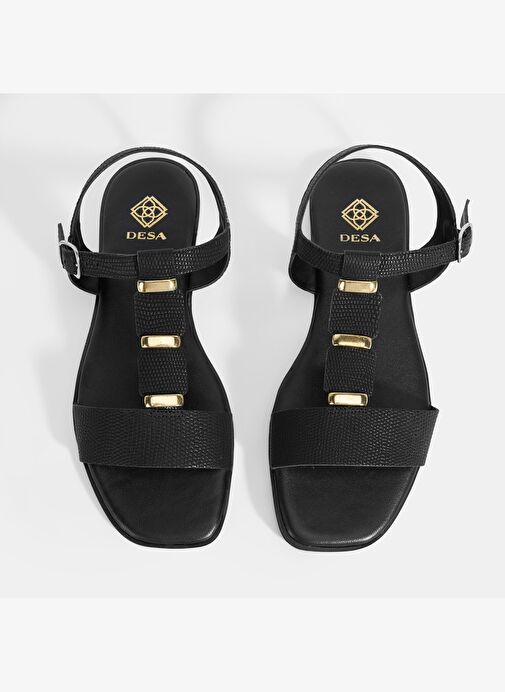 Kadın Siyah Ayarlanabilir Tokalı Deri Sandalet - Görsel 5