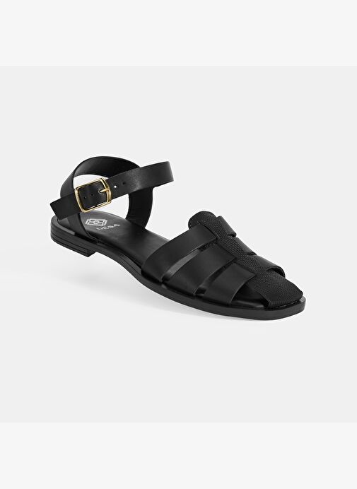 Kadın Siyah Ayarlanabilir Tokalı Deri Sandalet - Görsel 6