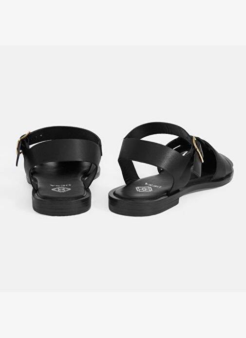 Kadın Siyah Ayarlanabilir Tokalı Deri Sandalet - Görsel 9