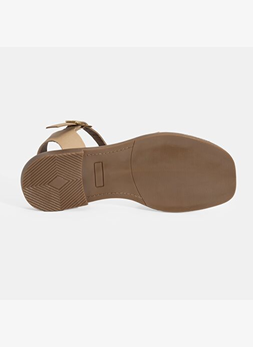 Kadın Bej Ayarlanabilir Tokalı Deri Sandalet - Görsel 5