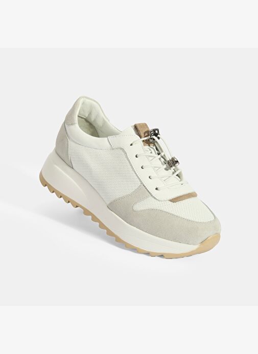 Kadın Beyaz Bağcıklı Deri Detaylı Spor Ayakkabı - Görsel 7