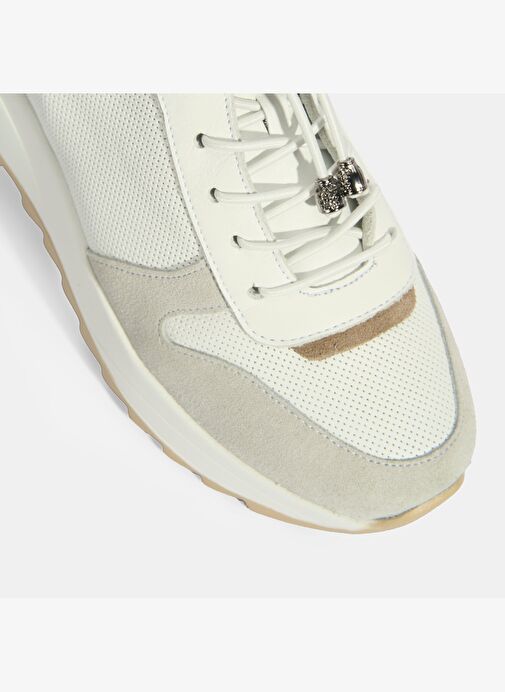 Kadın Beyaz Bağcıklı Deri Detaylı Spor Ayakkabı - Görsel 8