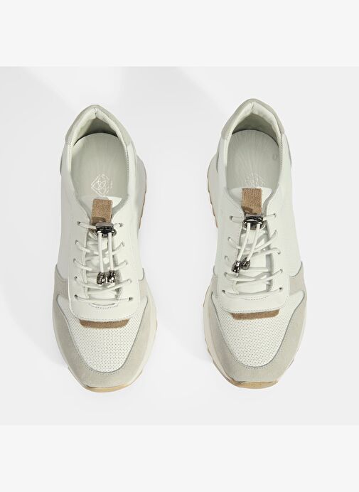 Kadın Beyaz Bağcıklı Deri Detaylı Spor Ayakkabı - Görsel 9