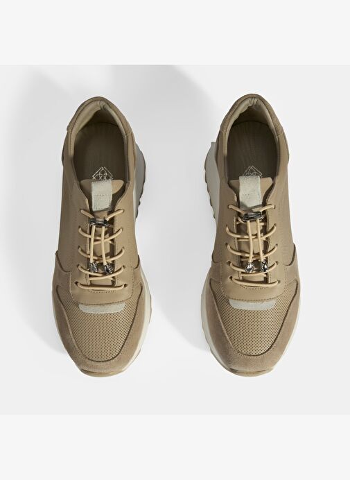 Kadın Vizon Bağcıklı Deri Detaylı Spor Ayakkabı - Görsel 7