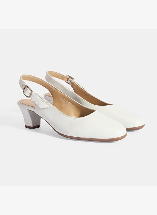 Kadın Beyaz Ayarlanabilir Tokalı DesaComfort Deri Topuklu Ayakkabı - Görsel 2