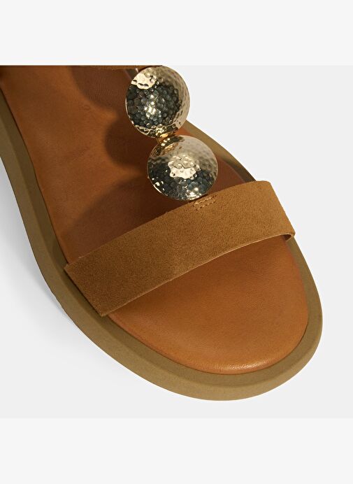 Kadın Taba Süet Gold Aksesuarlı Sandalet - Görsel 7