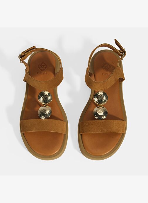 Kadın Taba Süet Gold Aksesuarlı Sandalet - Görsel 8