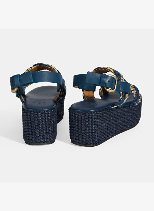 Kadın Lacivert Ayarlanabilir Tokalı Hasır Detaylı Sandalet - Görsel 7