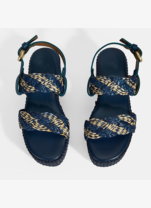Kadın Lacivert Ayarlanabilir Tokalı Hasır Detaylı Sandalet - Görsel 8