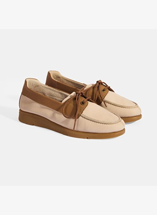 Kadın Krem Bağcık Detaylı DesaComfort Nubuk Günlük Ayakkabı - Görsel 3