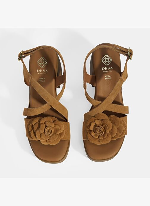 Kadın Taba Ayarlanabilir Tokalı Süet Topuklu Sandalet - Görsel 8