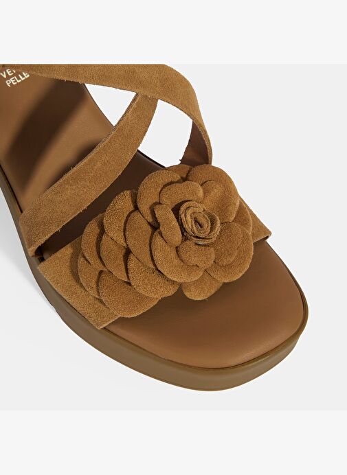 Kadın Taba Ayarlanabilir Tokalı Süet Topuklu Sandalet - Görsel 9