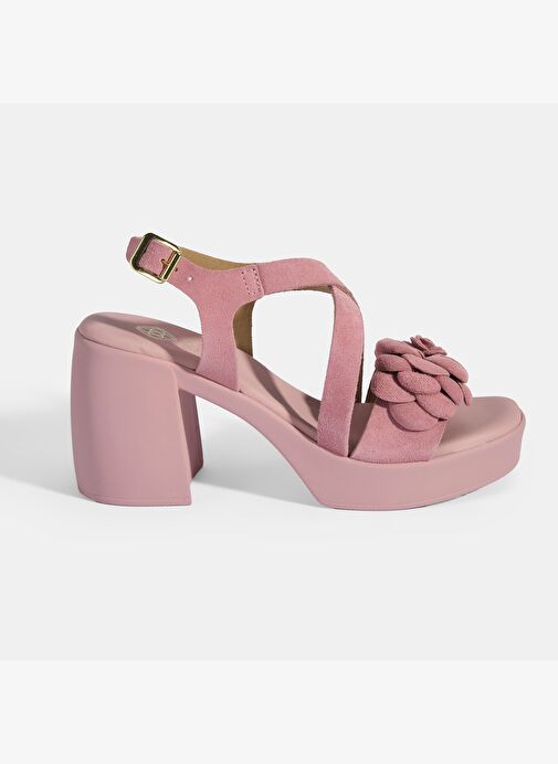 Kadın Pembe Ayarlanabilir Tokalı Süet Topuklu Sandalet - Görsel 2