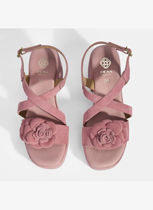 Kadın Pembe Ayarlanabilir Tokalı Süet Topuklu Sandalet - Görsel 8
