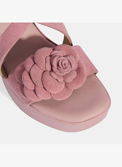 Kadın Pembe Ayarlanabilir Tokalı Süet Topuklu Sandalet - Görsel 9