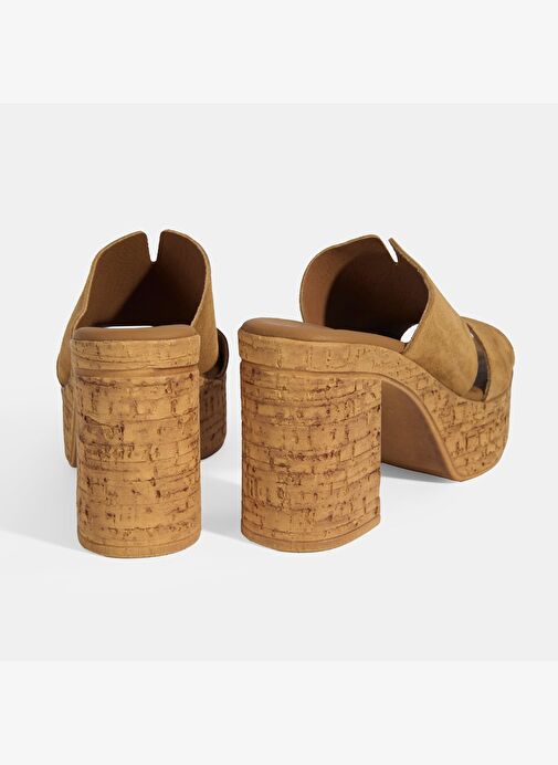 Kadın Taba Süet Topuklu Terlik - Görsel 8