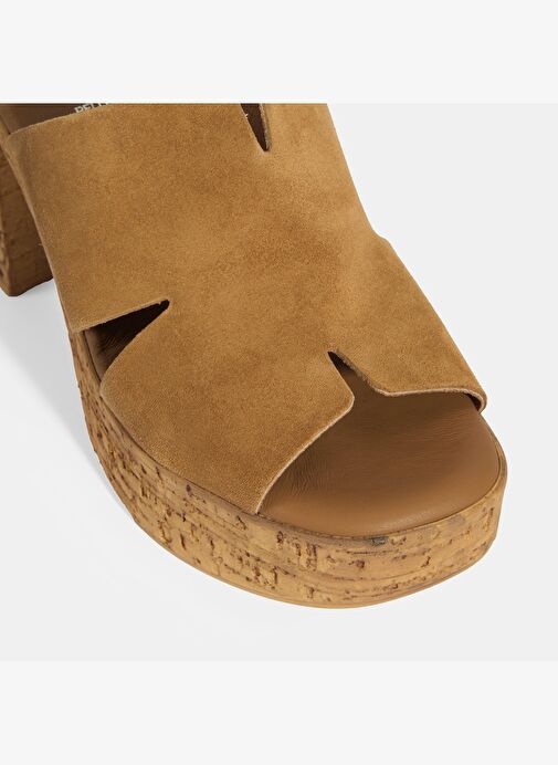 Kadın Taba Süet Topuklu Terlik - Görsel 9