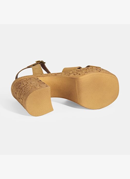 Kadın Taba Ayarlanabilir Tokalı Topuklu Süet Sandalet - Görsel 5