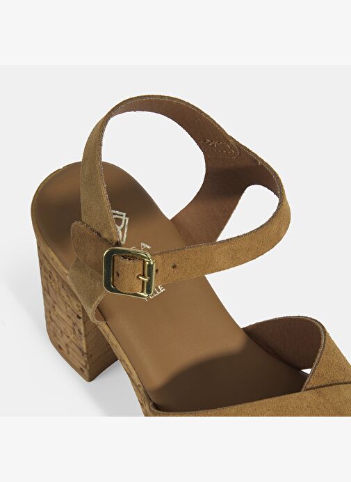 Kadın Taba Ayarlanabilir Tokalı Topuklu Süet Sandalet - Görsel 8