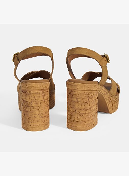 Kadın Taba Ayarlanabilir Tokalı Topuklu Süet Sandalet - Görsel 9