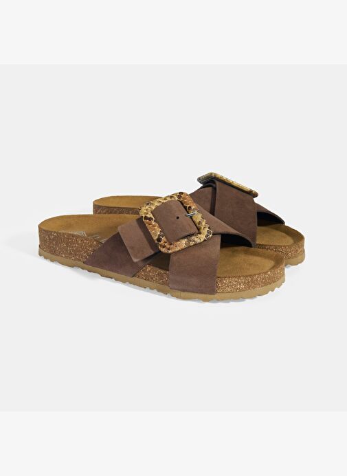 Kadın Kahve Ayarlanabilir Toka Detaylı Süet Terlik - Görsel 3