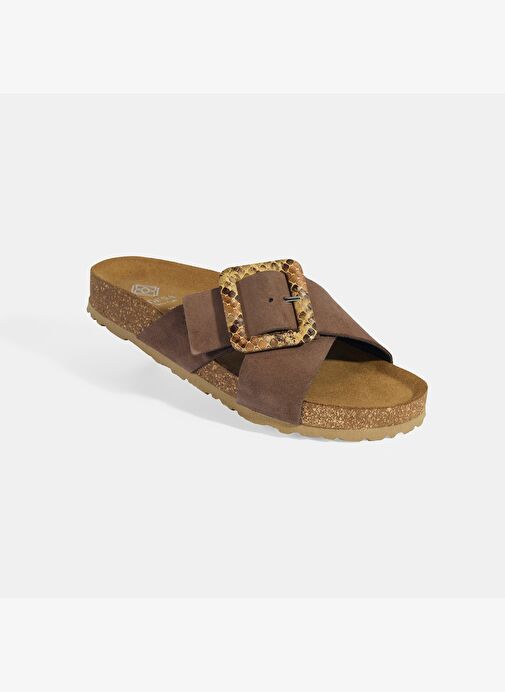 Kadın Kahve Ayarlanabilir Toka Detaylı Süet Terlik - Görsel 6