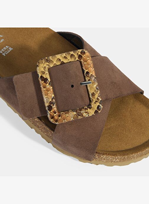 Kadın Kahve Ayarlanabilir Toka Detaylı Süet Terlik - Görsel 7