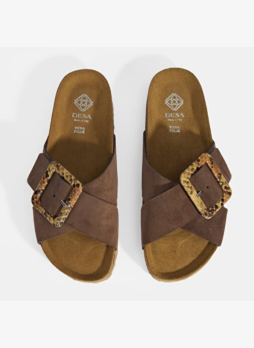 Kadın Kahve Ayarlanabilir Toka Detaylı Süet Terlik - Görsel 8