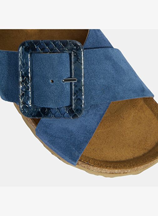 Kadın Mavi Ayarlanabilir Toka Detaylı Süet Terlik - Görsel 7