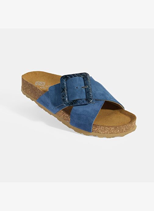 Kadın Mavi Ayarlanabilir Toka Detaylı Süet Terlik - Görsel 8