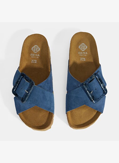 Kadın Mavi Ayarlanabilir Toka Detaylı Süet Terlik - Görsel 9