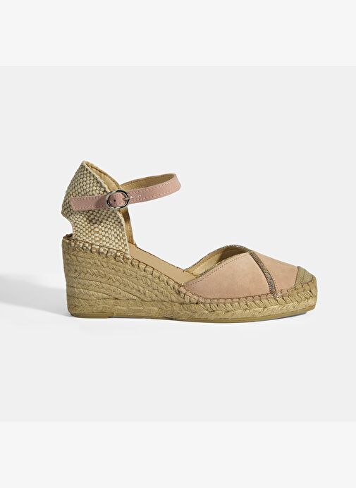 Pudra Kadın Toka Aksesuarlı Taş Detaylı Dolgu Topuklu Süet Espadril - Görsel 3