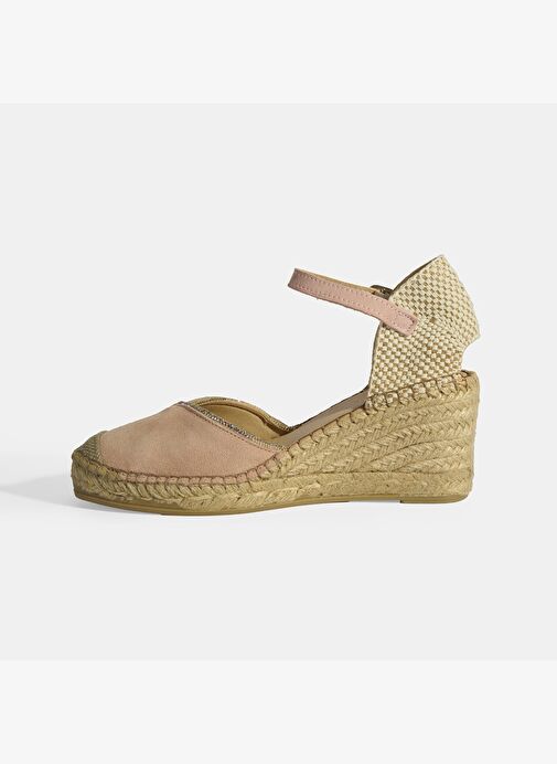 Pudra Kadın Toka Aksesuarlı Taş Detaylı Dolgu Topuklu Süet Espadril - Görsel 4