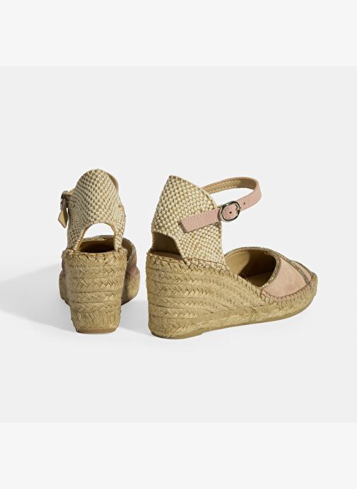 Pudra Kadın Toka Aksesuarlı Taş Detaylı Dolgu Topuklu Süet Espadril - Görsel 6