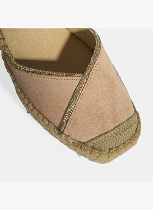 Pudra Kadın Toka Aksesuarlı Taş Detaylı Dolgu Topuklu Süet Espadril - Görsel 7