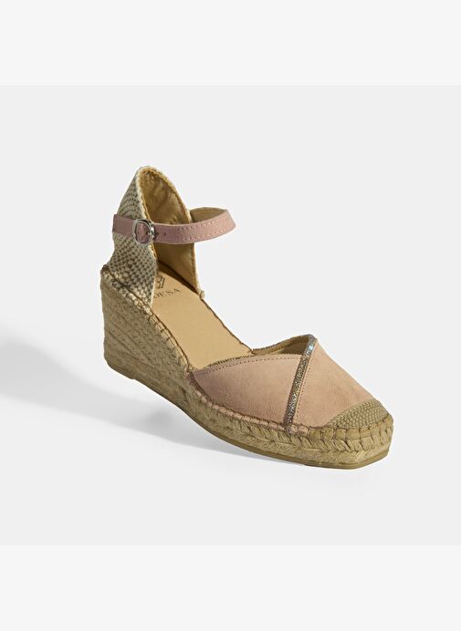 Pudra Kadın Toka Aksesuarlı Taş Detaylı Dolgu Topuklu Süet Espadril - Görsel 9