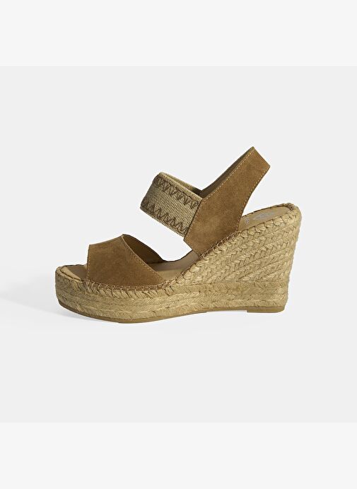 Bej Kadın Lastik Bantlı Slingback Dolgu Topuklu Süet Espadril - Görsel 4