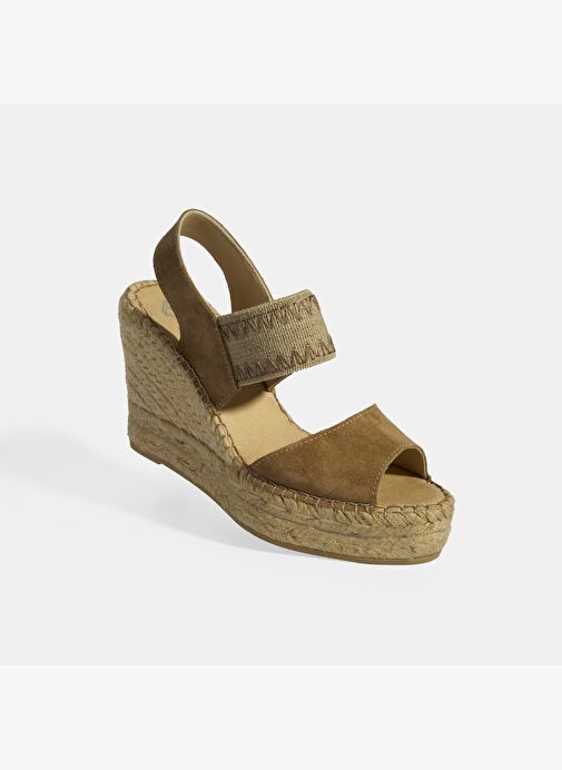 Bej Kadın Lastik Bantlı Slingback Dolgu Topuklu Süet Espadril - Görsel 5